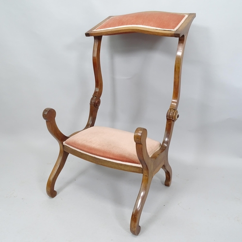 2037 - A mahogany framed and red upholstered metamorphic prayer chair. Folded: 60 x 88 x 60cm, extended: 60... 