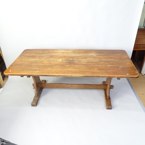 2046 - An oak refectory dining table, 198cm x 74cm x 90cm