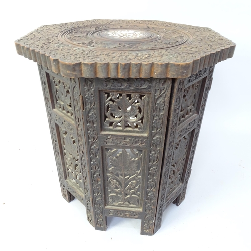 2061 - An Anglo-Indian octagonal occasional table with carved and pierced decoration, 39cm x 41cm