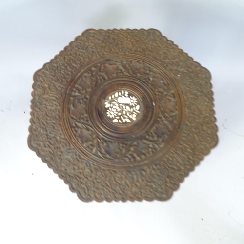 2061 - An Anglo-Indian octagonal occasional table with carved and pierced decoration, 39cm x 41cm