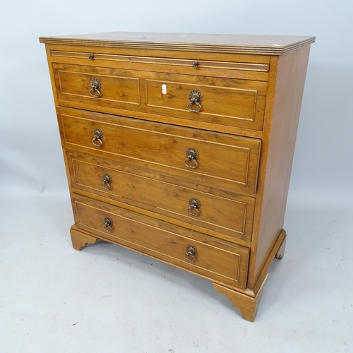 2084 - An early 20th century walnut chest of 4 long drawers with brushing slide, on bracket feet, 78cm x 84... 