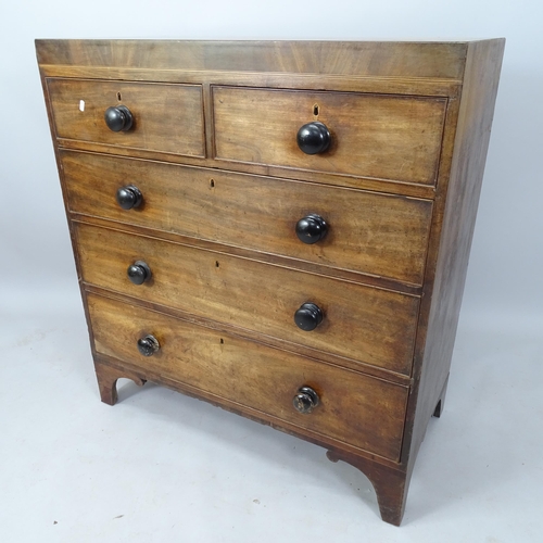 2088 - A 19th century crossbanded mahogany chest of 2 short and 3 long drawers, on bracket feet, 102cm x 11... 