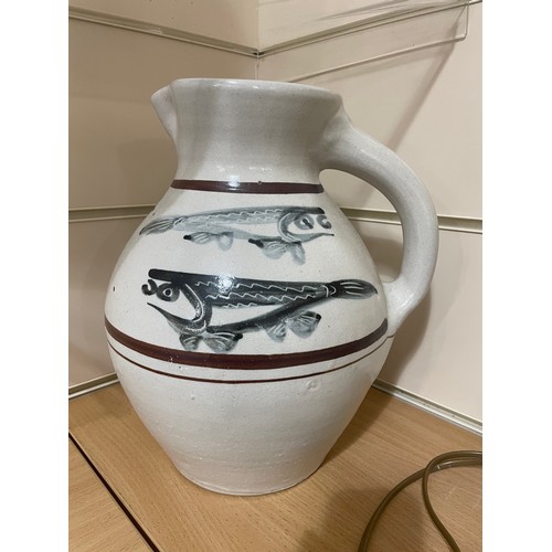 79 - SVEND BAYER, a large 1970s' studio pottery hand painted jug, height 32cm