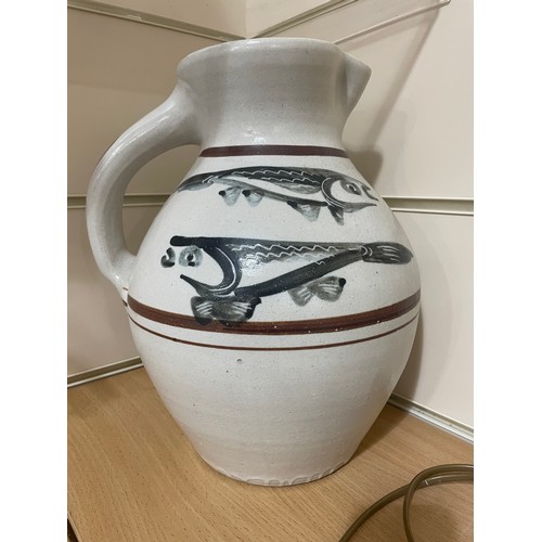 79 - SVEND BAYER, a large 1970s' studio pottery hand painted jug, height 32cm