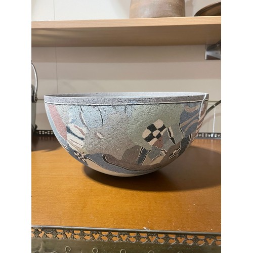 16 - PAUL PHILP, a large studio pottery bowl, with abstract design, signed to base and dated '89, diamete... 
