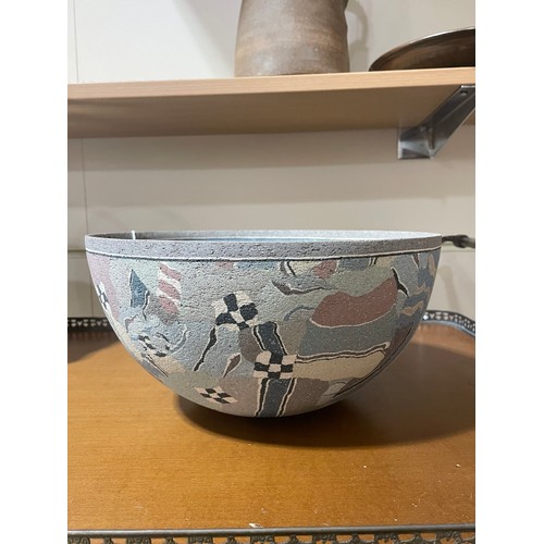 16 - PAUL PHILP, a large studio pottery bowl, with abstract design, signed to base and dated '89, diamete... 