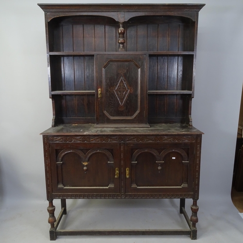 2184 - An early 20th century oak 2-section dresser, 137 x 205 x 47cm