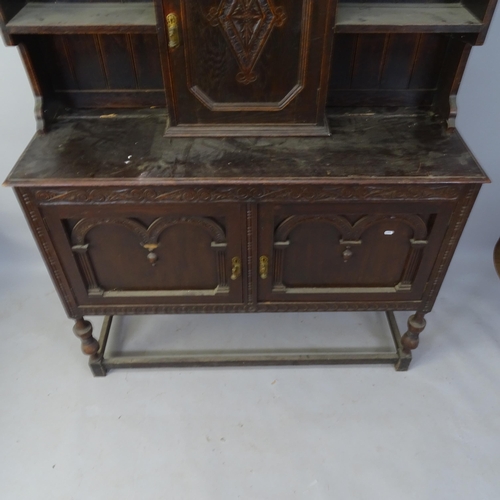 2184 - An early 20th century oak 2-section dresser, 137 x 205 x 47cm