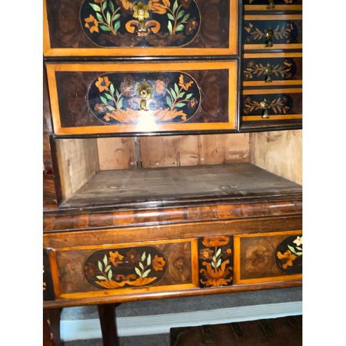 216 - An exceptional William and Mary oyster laburnum and marquetry inlaid cabinet on stand, covered in sp... 