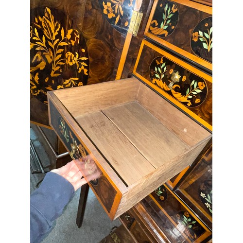 216 - An exceptional William and Mary oyster laburnum and marquetry inlaid cabinet on stand, covered in sp... 