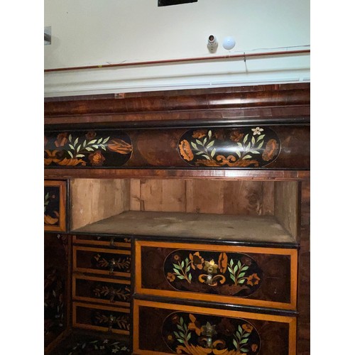 216 - An exceptional William and Mary oyster laburnum and marquetry inlaid cabinet on stand, covered in sp... 