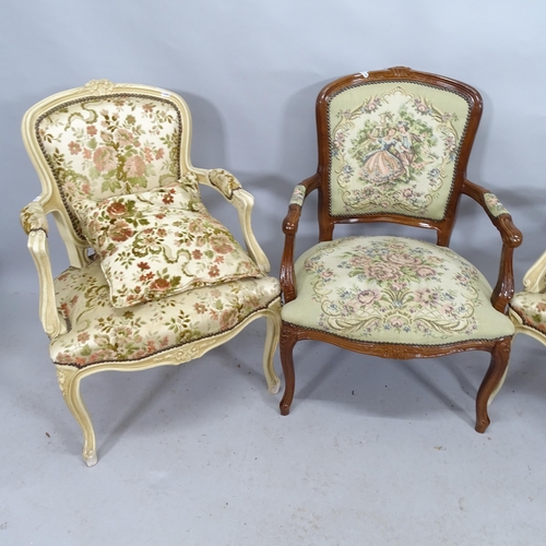 2198 - A pair of continental painted and upholstered open armchairs, another, and a console table. 70cm x 8... 