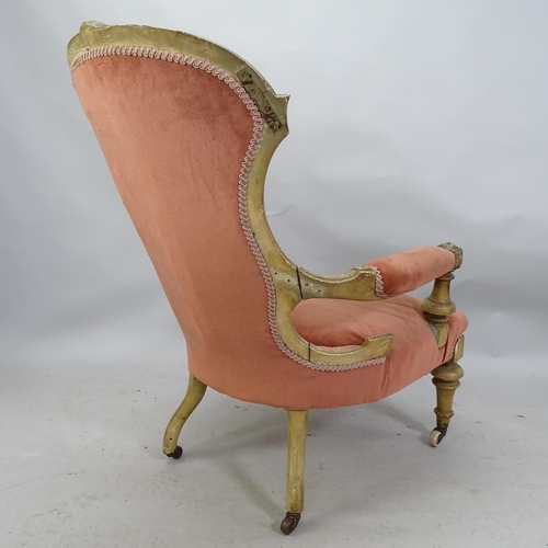 2213 - Victorian mahogany and button-back upholstered open arm chair (A/F)