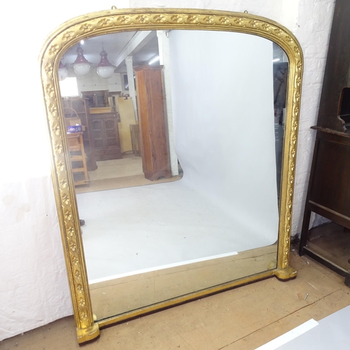 2215 - A large 19th century gilt-gesso framed over mantle mirror. 145 x 165cm.