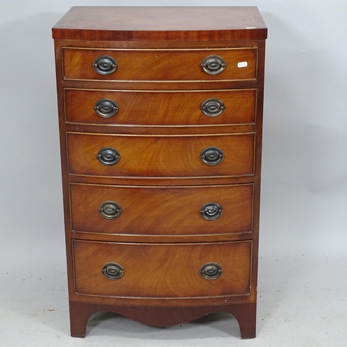 2230 - A reproduction mahogany and satinwood strung bowfront chest of five drawers. 56cm x 92cm x 43cm