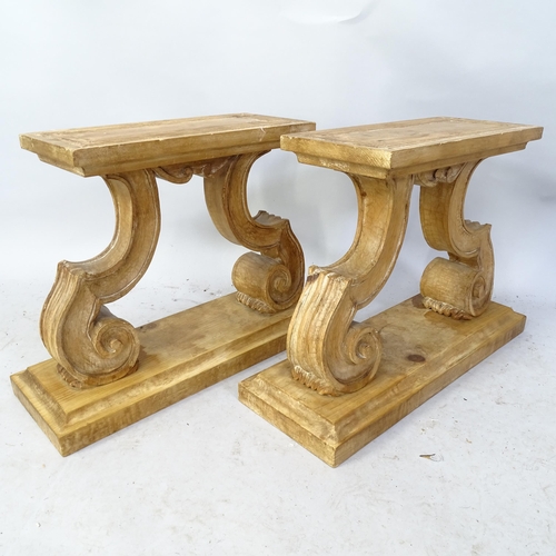 2257 - A pair of carved low pine stands. 60cm x 43cm x 22cm