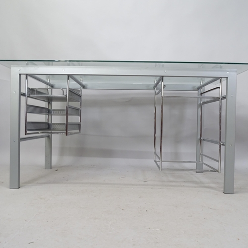 2262 - A modern glass topped desk on part-chromed aluminium tubular base, with 3 filing drawers (151 x 75 x... 