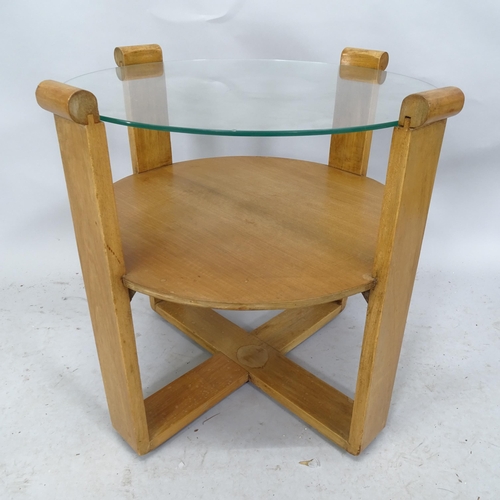 2264 - An Art Deco coffee / side table with round glass top. 61 x 58cm.