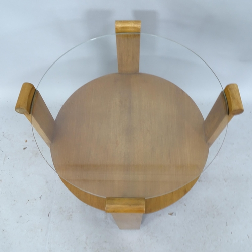 2264 - An Art Deco coffee / side table with round glass top. 61 x 58cm.