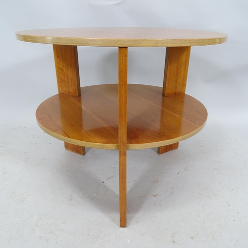 2271 - A 1930s modernist 2 tier ply table in the manner of Gerald Summers. 61cm x 50cm