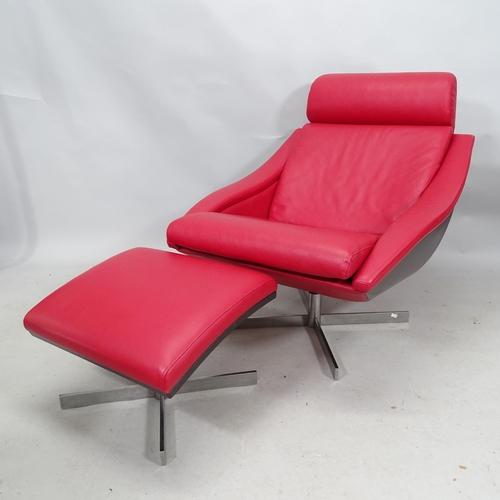 2284 - A contemporary design Roche Bobois red leather Bakea swivel lounge chair and footstool, current RRP ... 