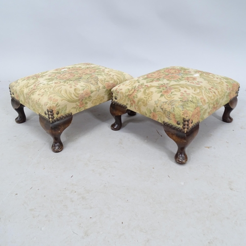 2285 - An antique pair of mahogany and upholstered footstools. 37cm x 18cm x 31cm