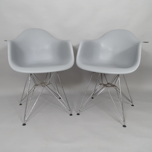 2505 - A pair of grey Eames style plastic shell armchairs on Eiffel base WITH THE OPTION TO PURCHASE THE FO... 