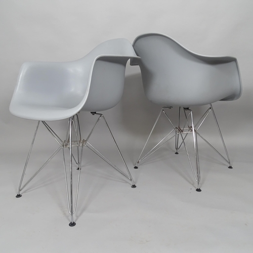 2505 - A pair of grey Eames style plastic shell armchairs on Eiffel base WITH THE OPTION TO PURCHASE THE FO... 