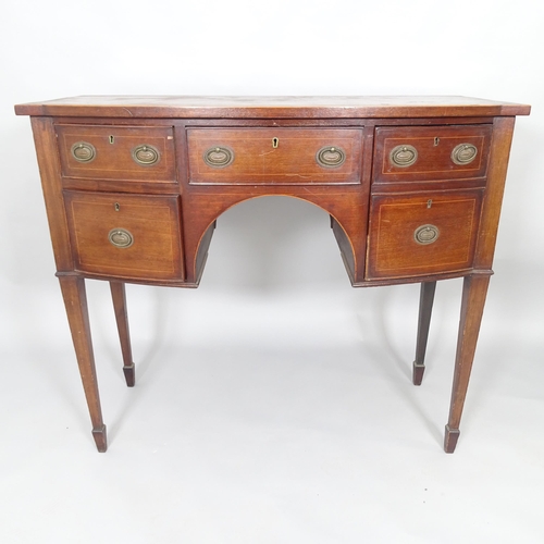 2507 - A 19th century mahogany and satinwood-strung bow-front sideboard with five drawers, raised on square... 