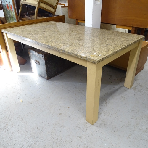 2514 - A contemporary granite-topped dining table on painted wooden frame. 180cm x 74cm x 100cm