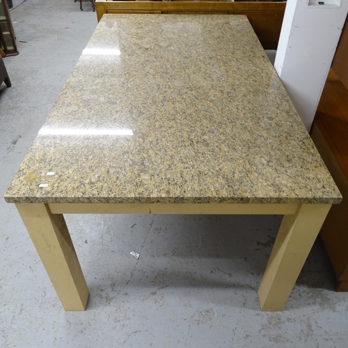 2514 - A contemporary granite-topped dining table on painted wooden frame. 180cm x 74cm x 100cm