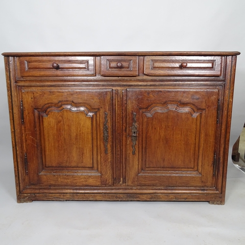 2515 - An early 20th century oak dresser base with three fitted drawers and cupboards under. 145cm x 103cm ... 