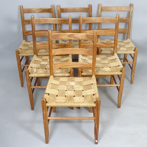 2518 - A set of six mid-century Danish pine ladder back dining chairs with paper-cord seats