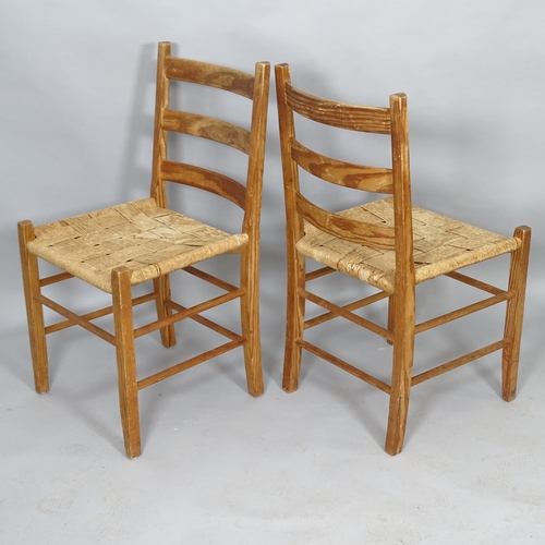 2518 - A set of six mid-century Danish pine ladder back dining chairs with paper-cord seats