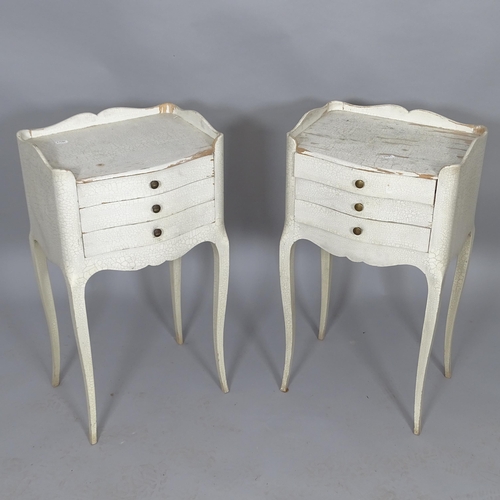 2520 - A pair of painted French 3-drawer bedside tables, 36cm x 69cm x 30cm