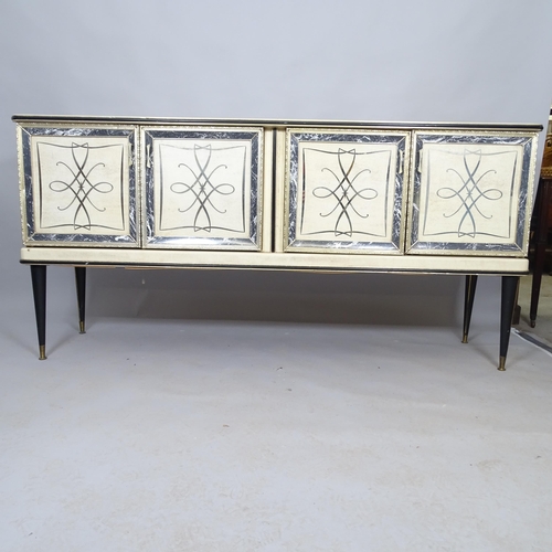 2527 - A mid-century four-door sideboard with label for Barget Uil of London. 183cm x 88cm x 50cm