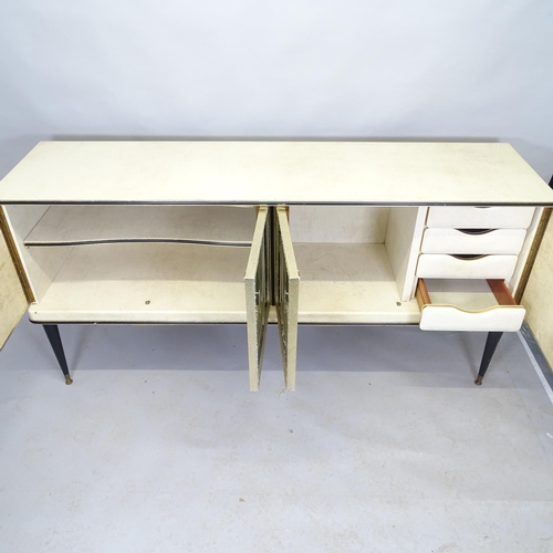 2527 - A mid-century four-door sideboard with label for Barget Uil of London. 183cm x 88cm x 50cm