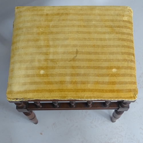 2529 - An antique mahogany spindle turned rectangular upholstered piano stool