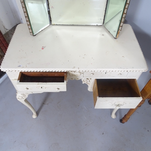 2548 - A Continental painted wooden dressing table, with 3-fold mirror and 4 fitted drawers, on cabriole le... 