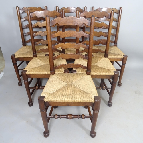 2557 - A set of 6 North Country style rush-seated ladder-back dining chairs