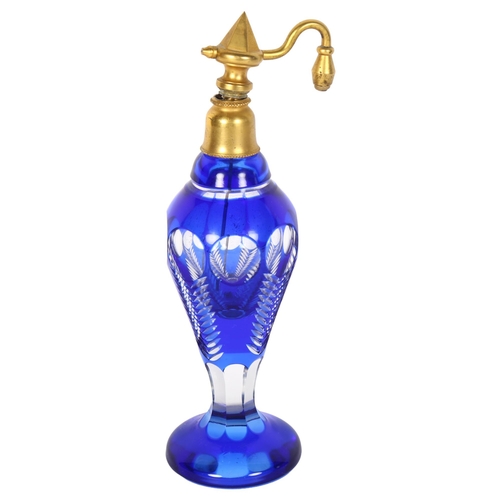 116 - A 19th century Bristol blue overlay glass atomiser perfume bottle, height 18cm