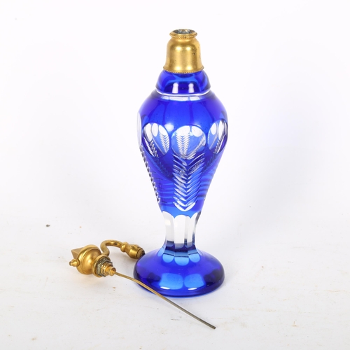 116 - A 19th century Bristol blue overlay glass atomiser perfume bottle, height 18cm