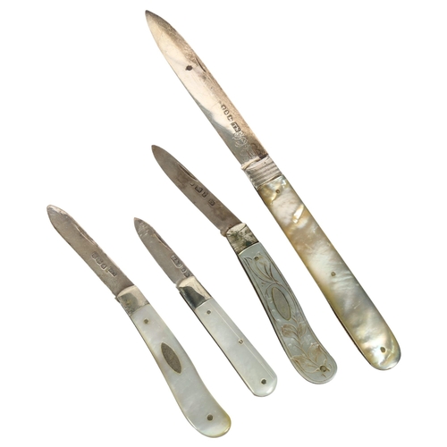 119 - 4 various silver-bladed and mother-of-pearl handled fruit knives