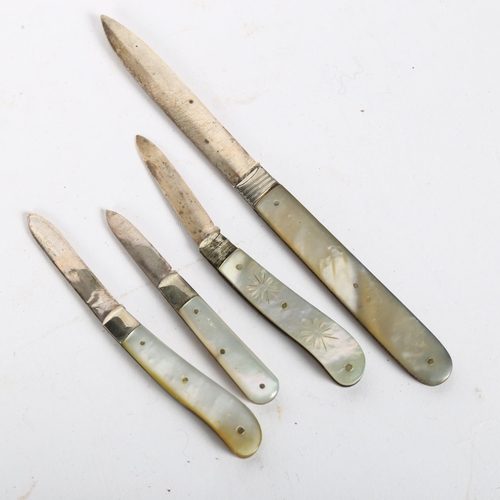 119 - 4 various silver-bladed and mother-of-pearl handled fruit knives