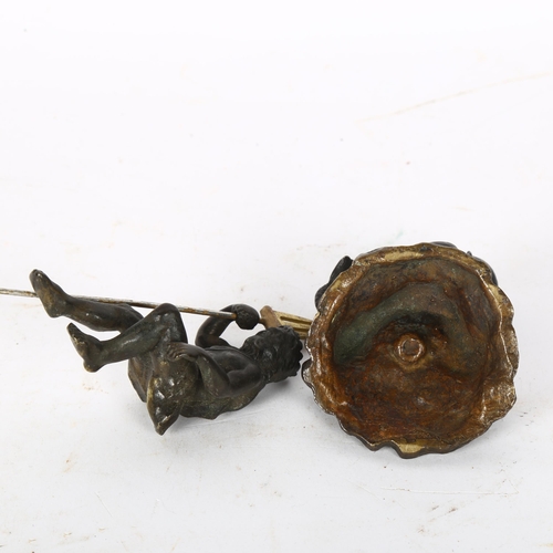 122 - A miniature bronze study of Neptune, sitting on a double sea serpent base, height 8cm