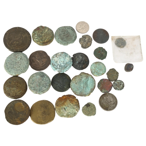 124 - A collection of metalware and Ancient coins and tokens, including Roman etc