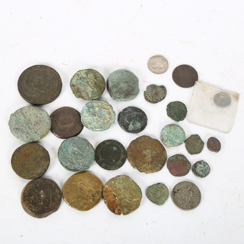 124 - A collection of metalware and Ancient coins and tokens, including Roman etc