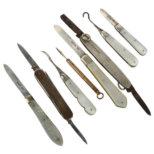 138 - 5 silver-bladed and mother-of-pearl handled fruit knives, 2 silver-handled and bladed fruit knives, ... 