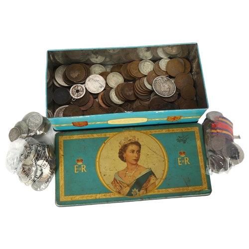 154 - A collection of various pre-decimal English and foreign coins, including a Victorian 1890 silver cro... 