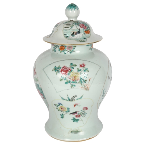 157 - A large Chinese famille verte baluster jar and cover, with painted and enamelled decoration, height ... 